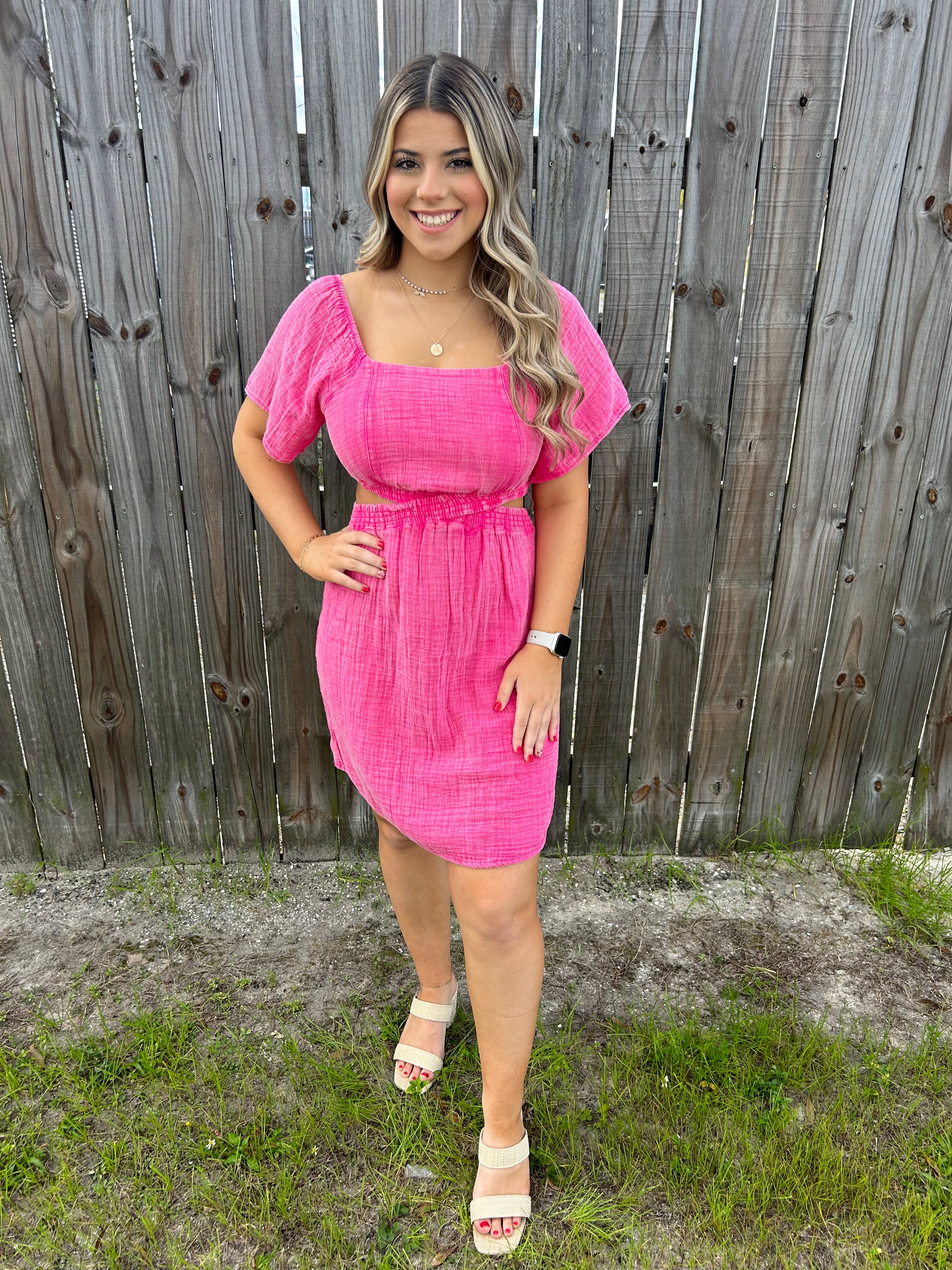 southern mini dresses Hot Pink Gauze Cutout Dress by Simply Xl priority-02-malia-turtleneck-ankle-gown-graphite bringing a refined yet Size:Belt- 60 Introducing a standout piece