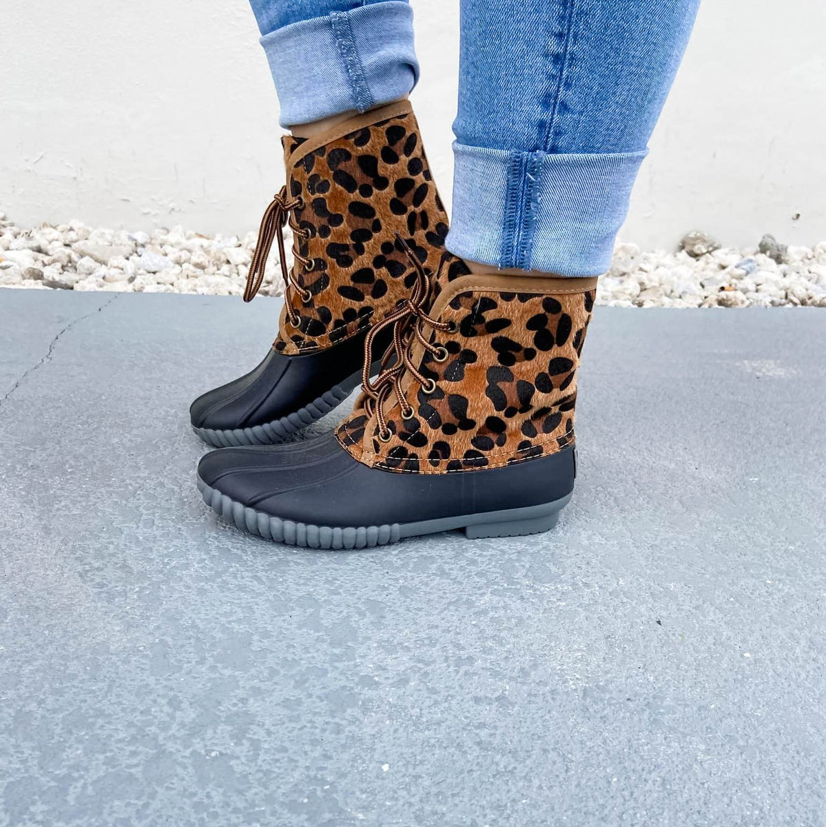 Womens leopard cheap print duck boots