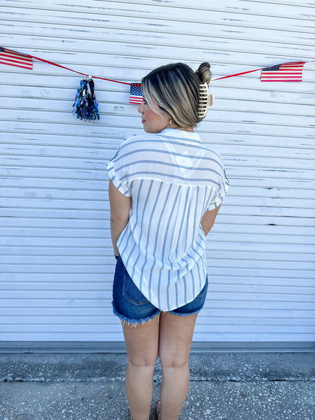 America Blue Striped Blouse