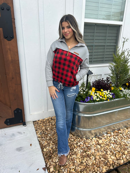 Simply Southern Quarter Zip Pullover-Plaid