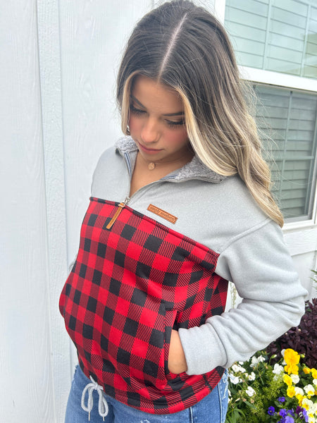 Simply Southern Quarter Zip Pullover-Plaid