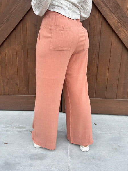 Rustic Clay Frayed Pants