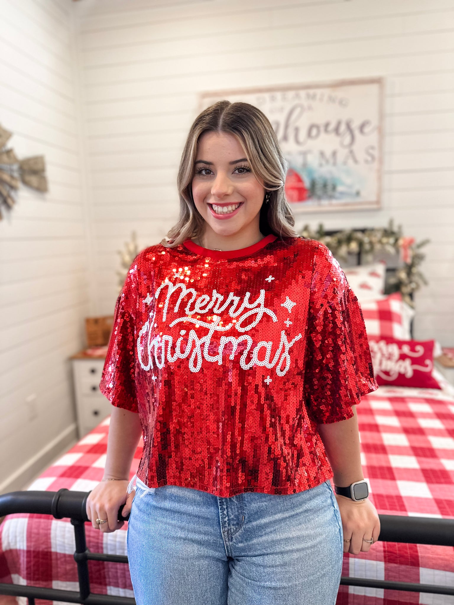 Merry Christmas Sequin Luxe Top