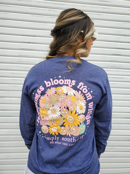 Happiness Blooms Simply Southern Long Sleeve Graphic Tee