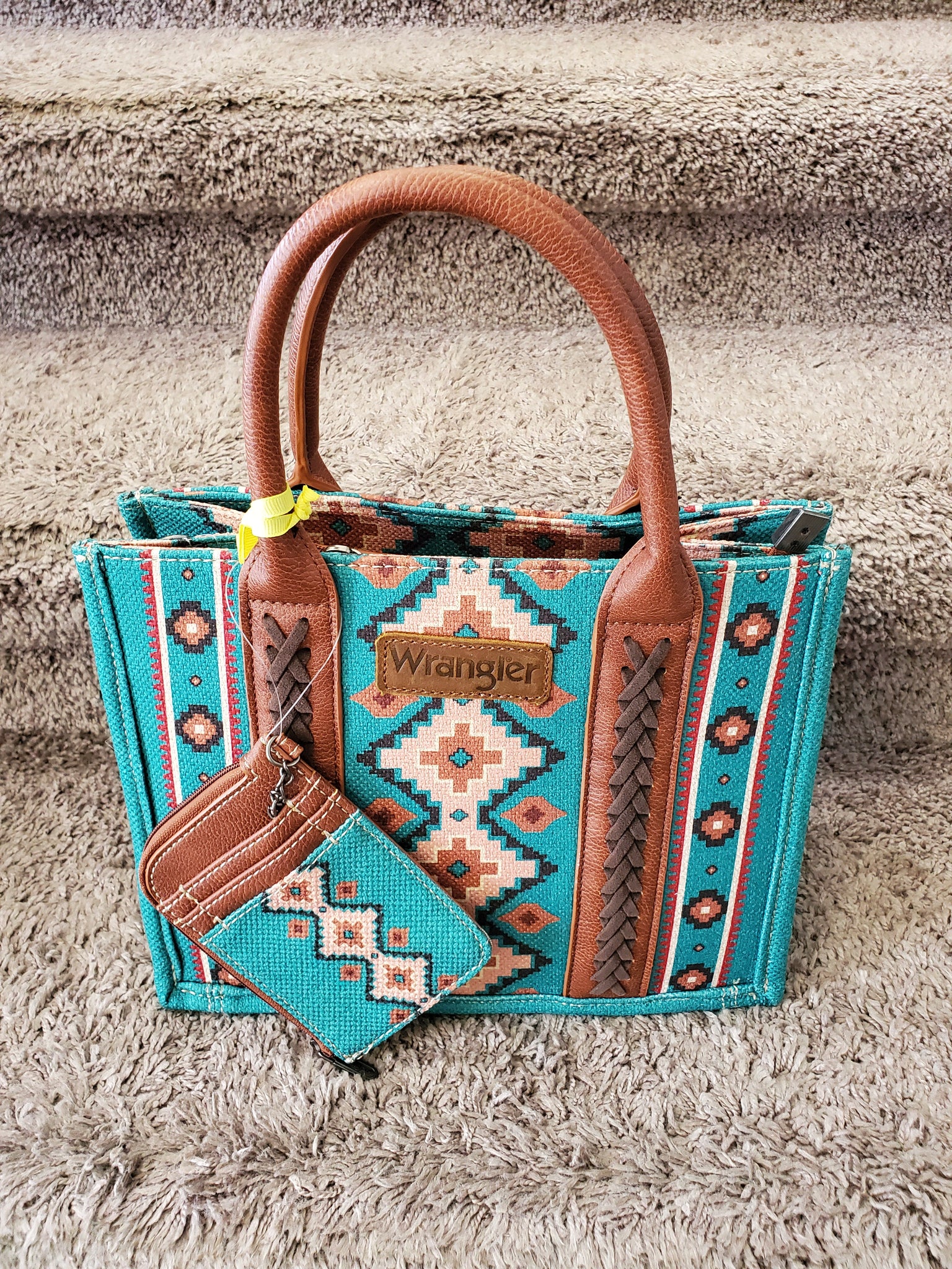 Wrangler Southwestern Print Cross Body Canvas Mini Tote and Wallet in Turquoise
