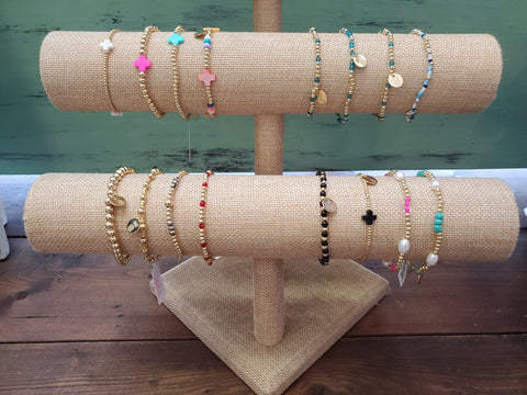 Glam Stretch Bracelets with Colored Beads