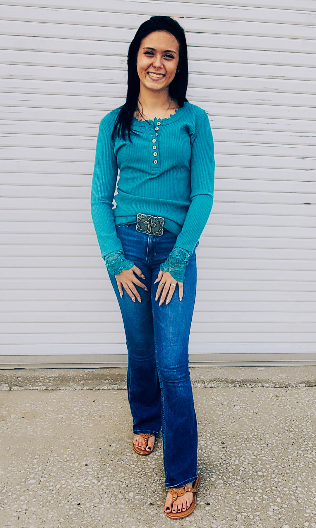 Henley Lace Shirt - Teal