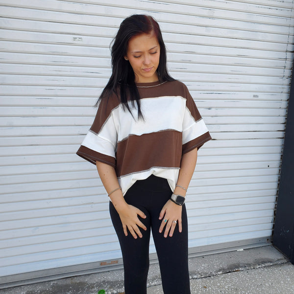 Block Stripe Pullover in Brown