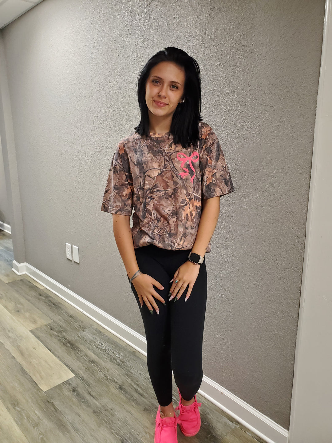 Pink Bow on Camo Tee