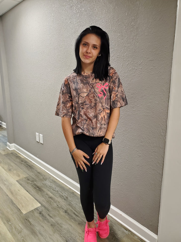 Pink Bow on Camo Tee