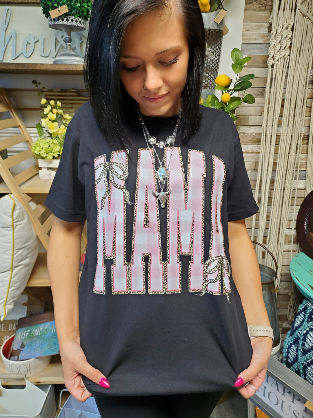 Modern ME Pink Plaid Mama Graphic Tee