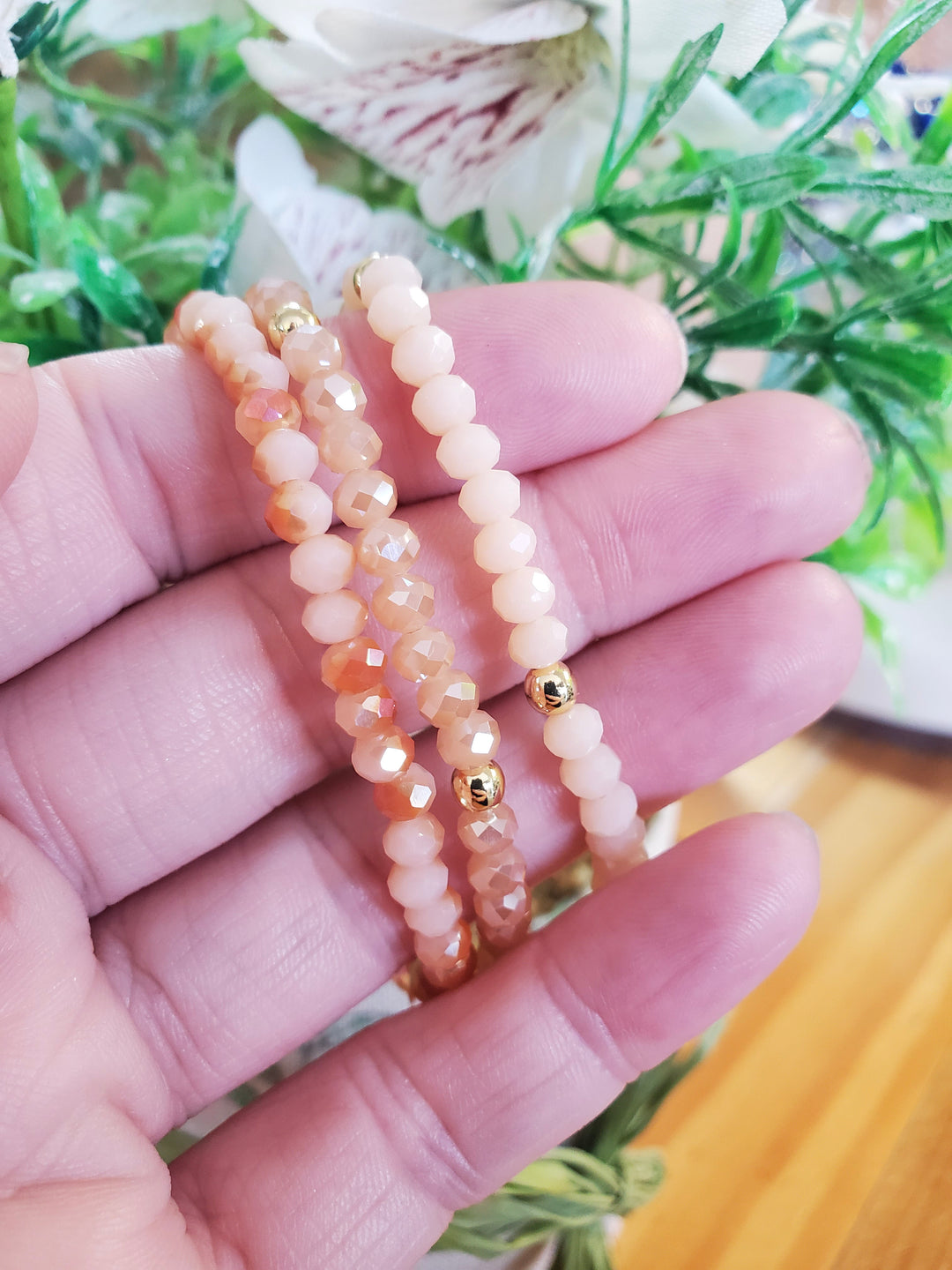 Mila-Mix Beaded Stretch Bracelets-Peach