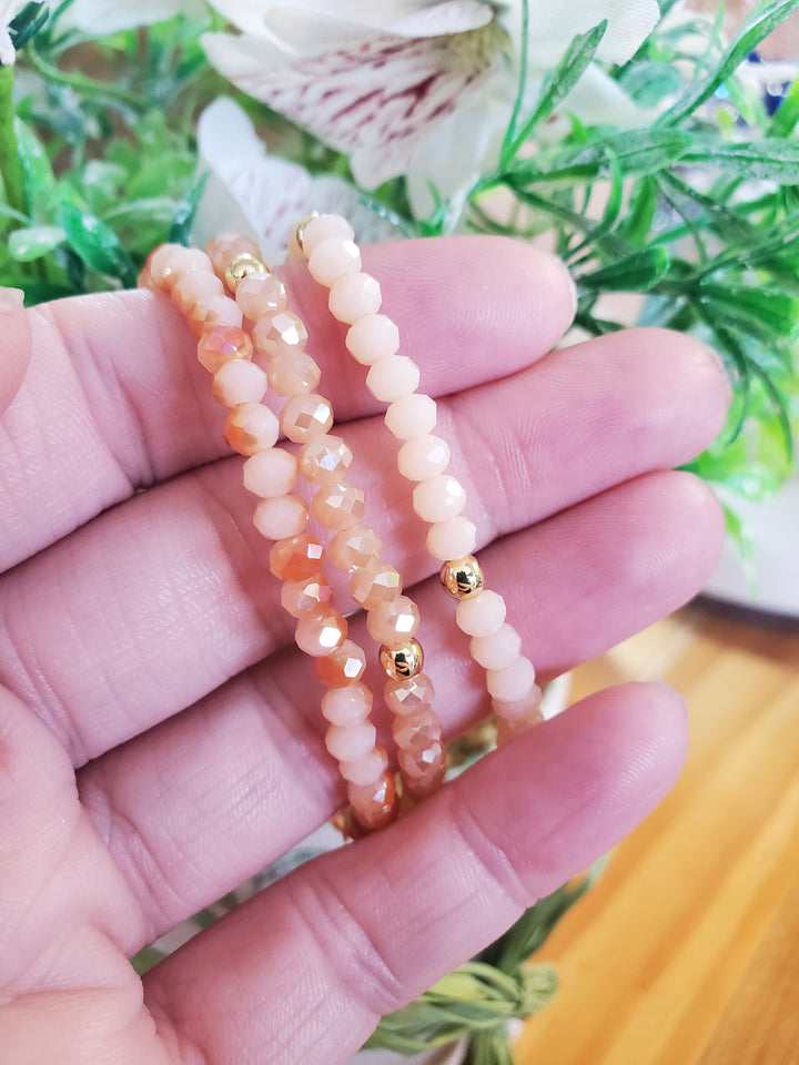 Mila-Mix Beaded Stretch Bracelets-Peach