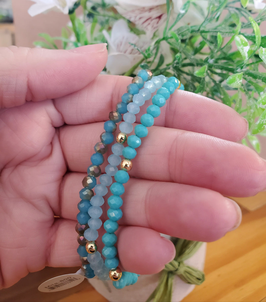 Mila-Mix Beaded Stretch Bracelets-Turquoise