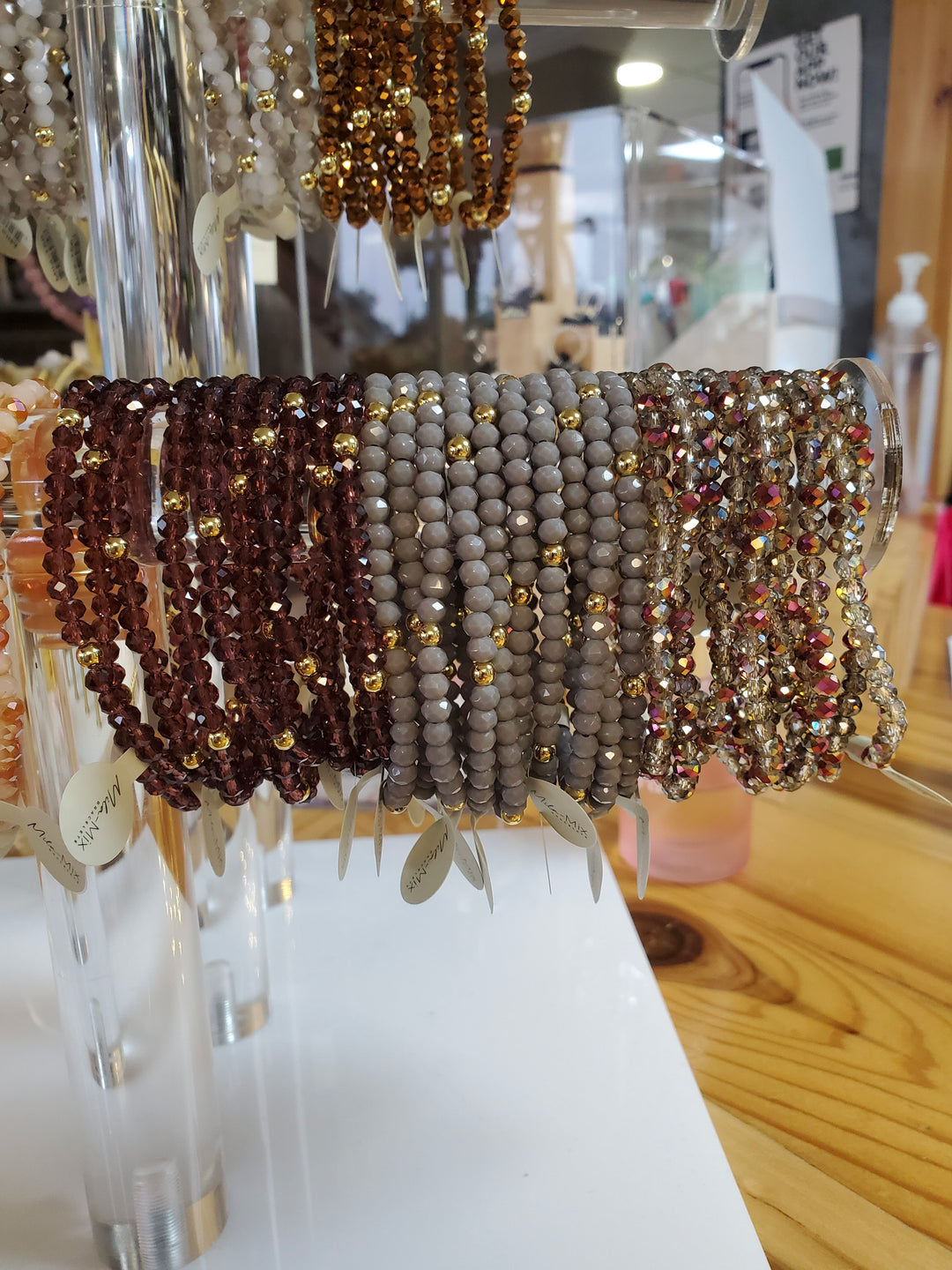 Mila-Mix Beaded Stretch Bracelets-Burgundy