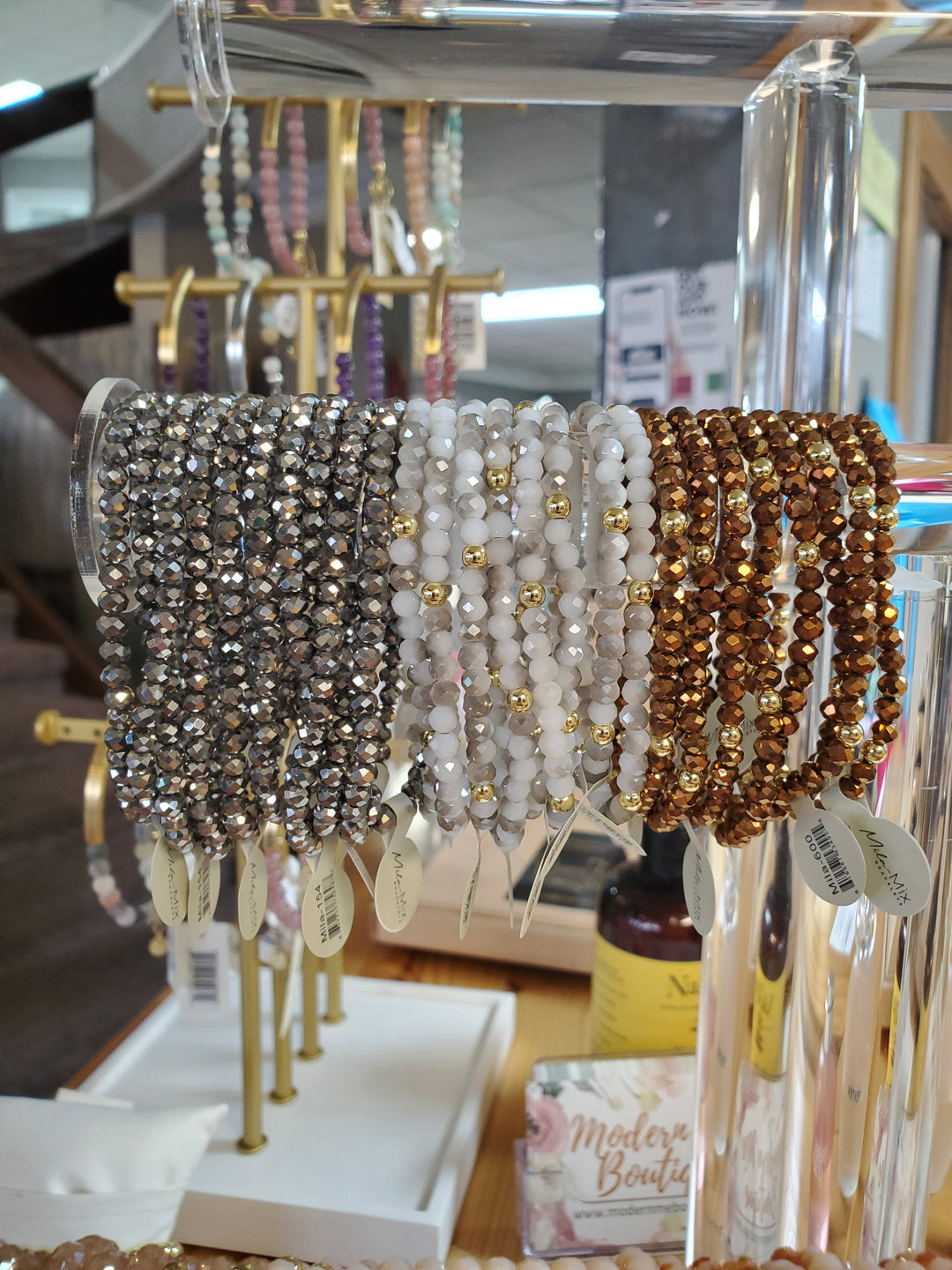 Mila-Mix Beaded Stretch Bracelets-Metallic