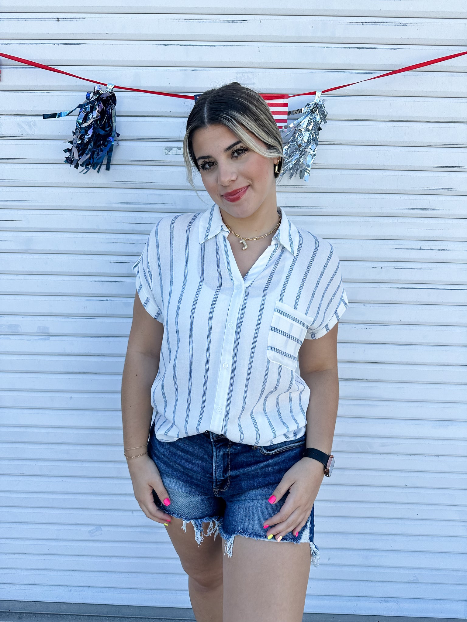 America Blue Striped Blouse