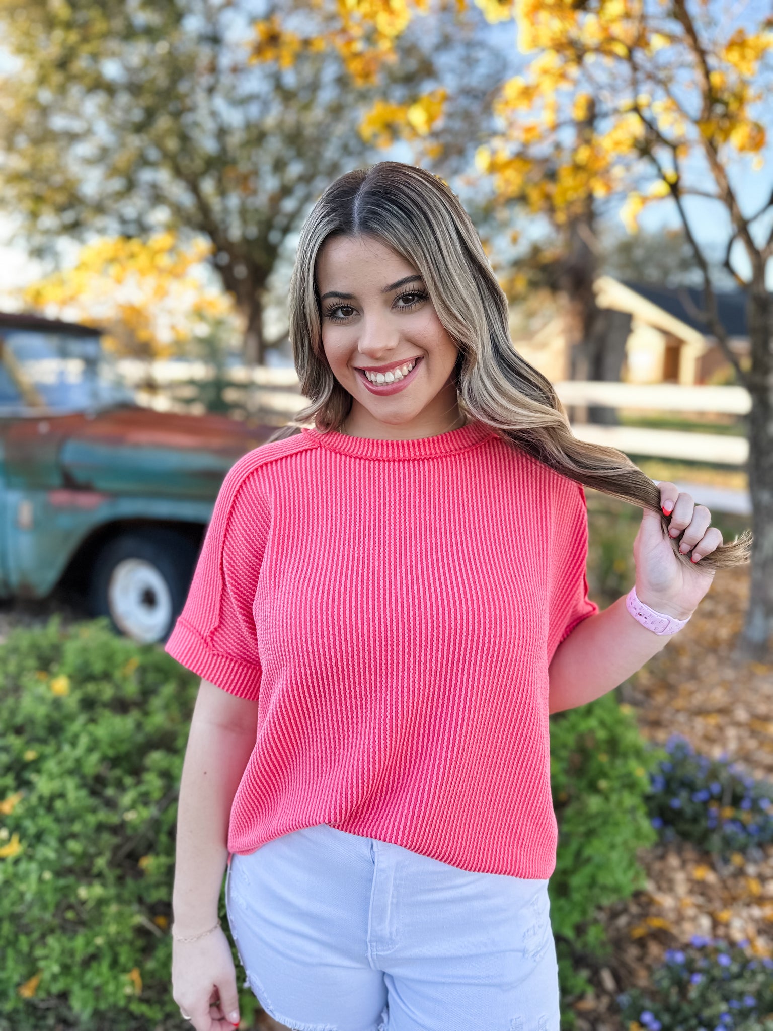 Cozy Ribbed Shirt - Coral