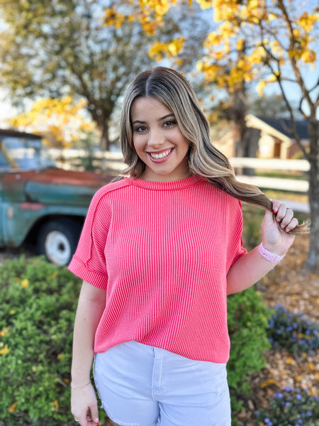 Cozy Ribbed Shirt - Coral