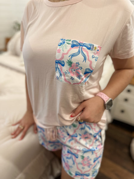Pretty in Blue & Pink Bows - Simply Southern Pajama Short Set