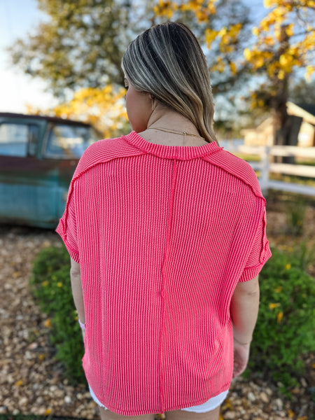 Cozy Ribbed Shirt - Coral