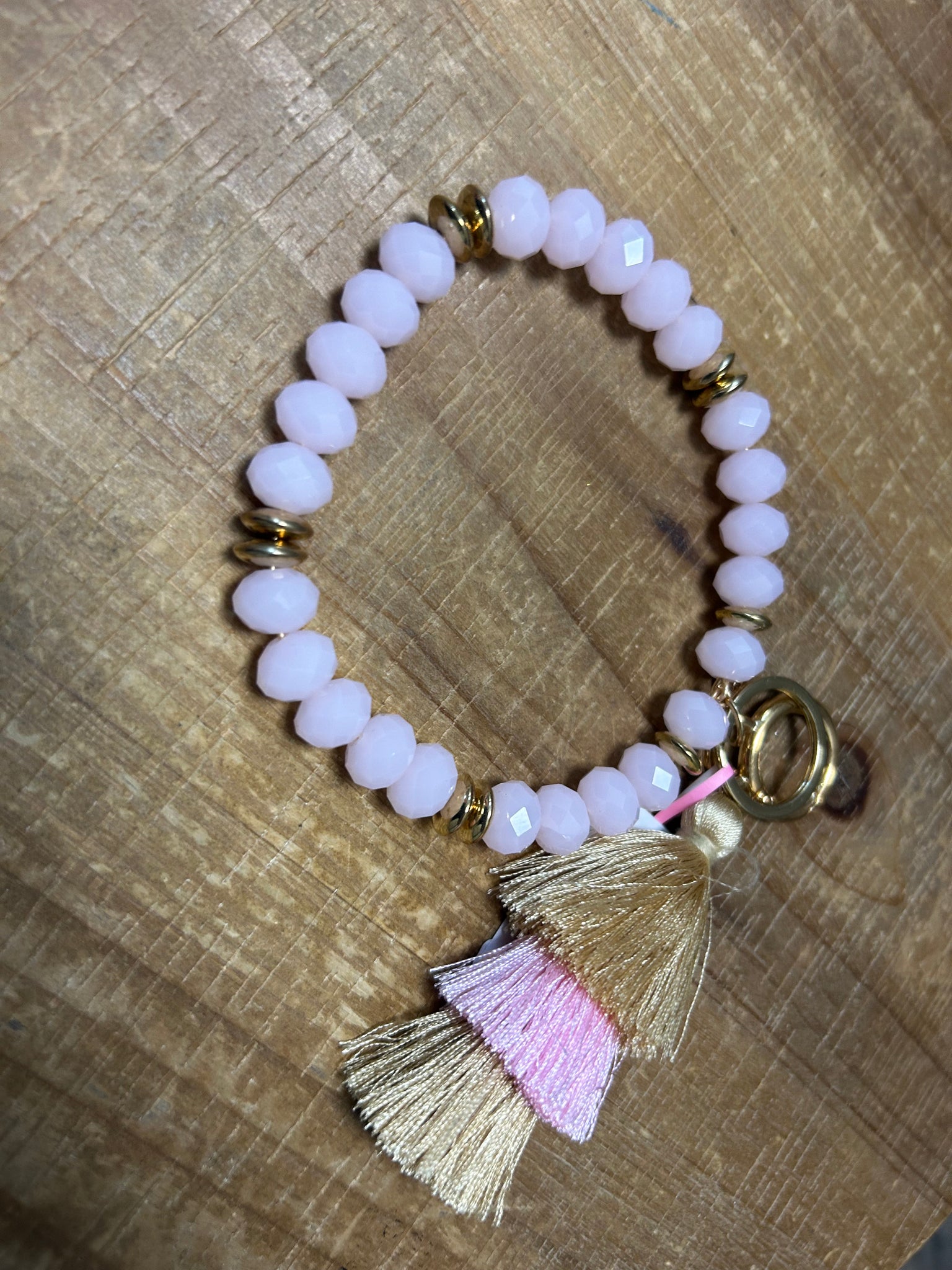 Pink Beaded Bangle Key Chain Bracelet