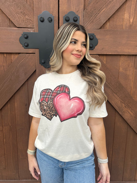 Red, Pink, & Leopard Hearts Graphic T-shirt