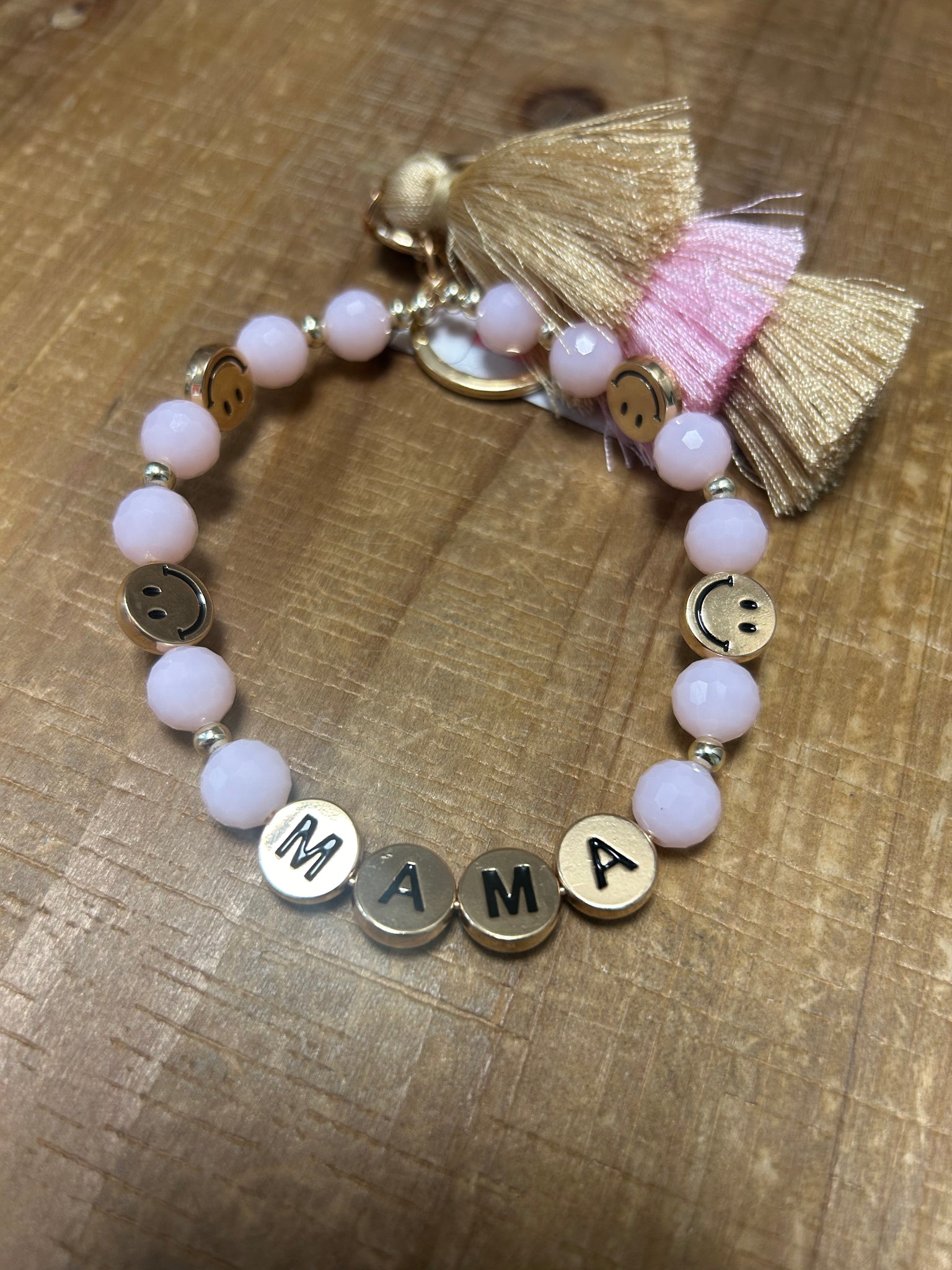 Mama Pink Beaded Bangle Key Chain Bracelet