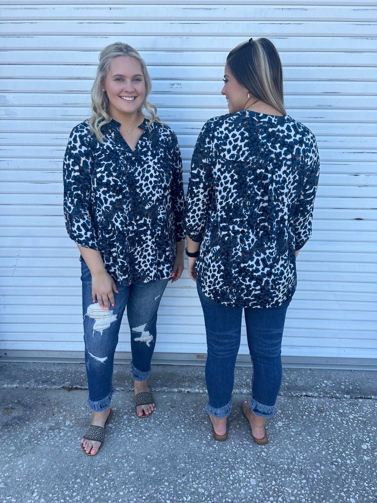 Lovely Leopard Blue Blouse