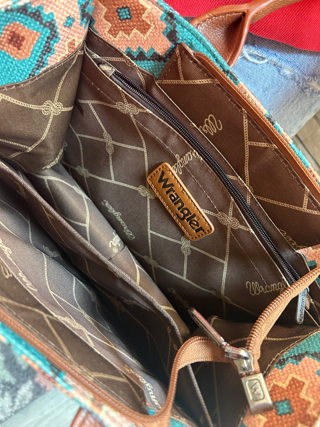 Wrangler Southwestern Print Cross Body Canvas Mini Tote and Wallet in Turquoise