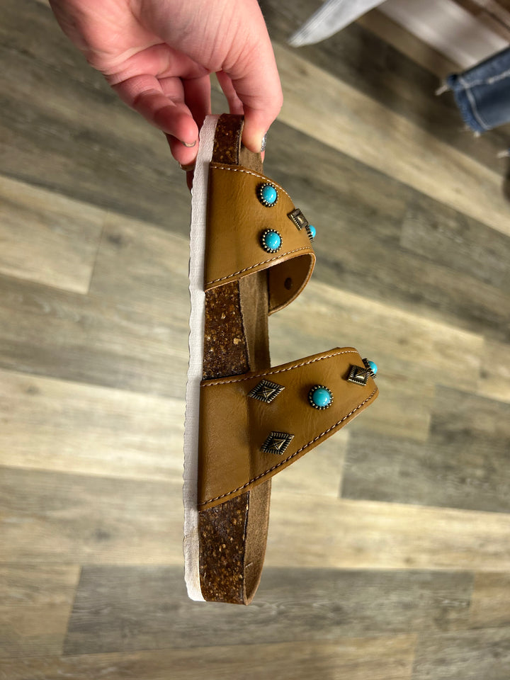 Tahlia Turquoise Sandals - Nude