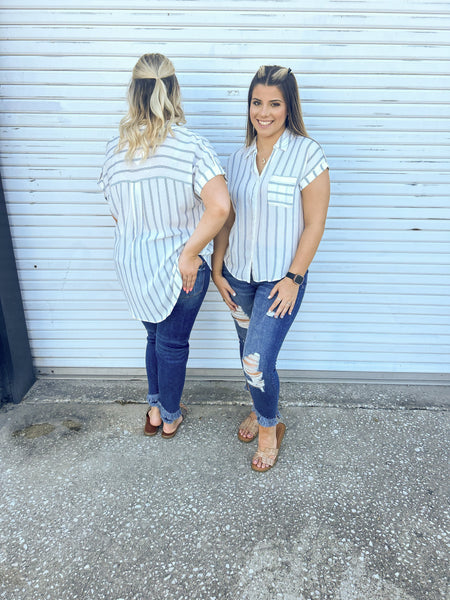 America Blue Striped Blouse