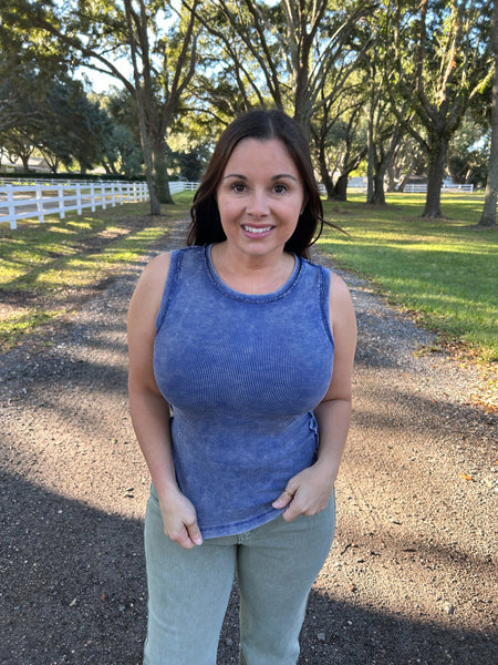 Reese Ribbed Tank - Navy