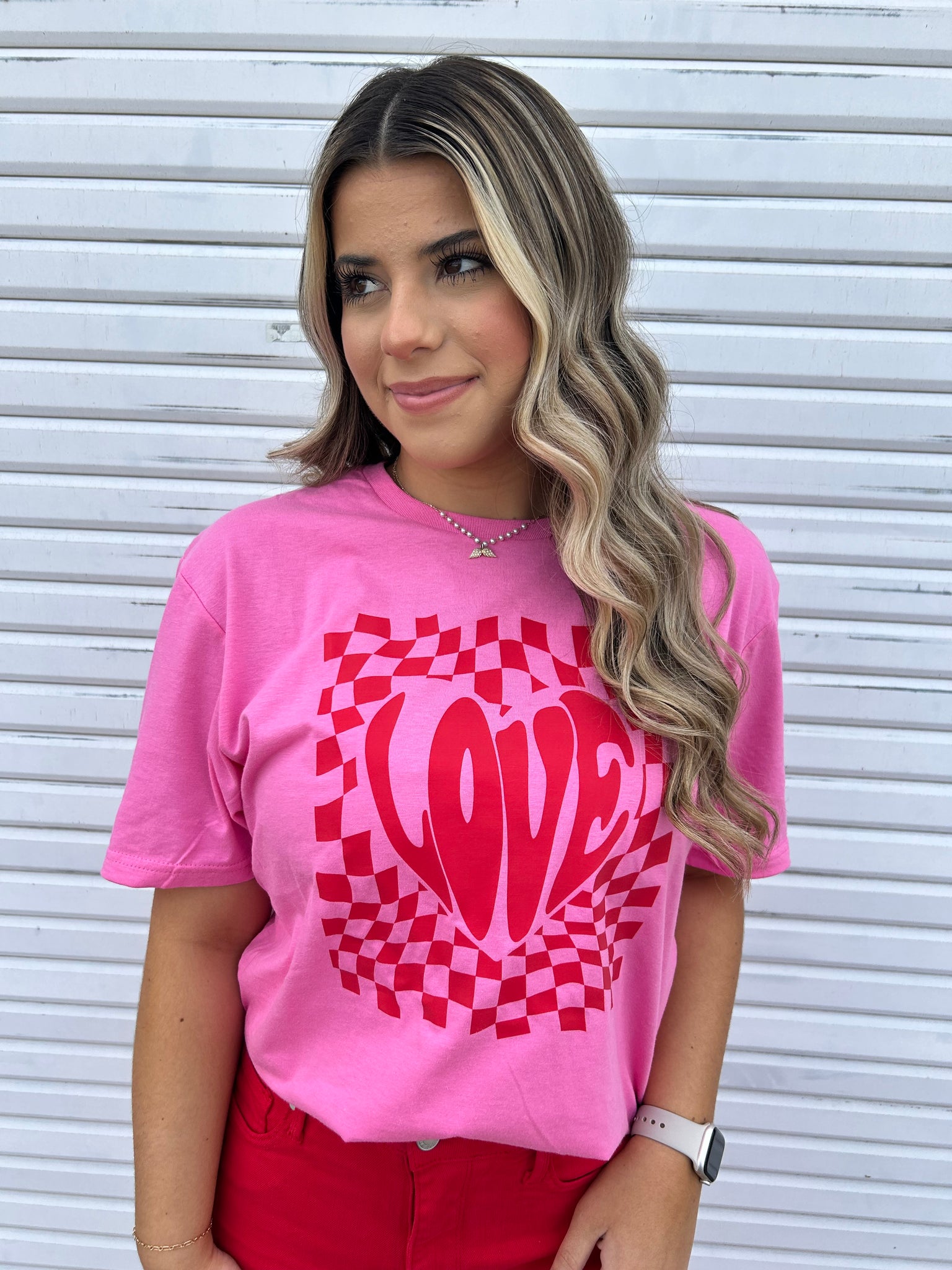 Love Checkered Graphic T-shirt