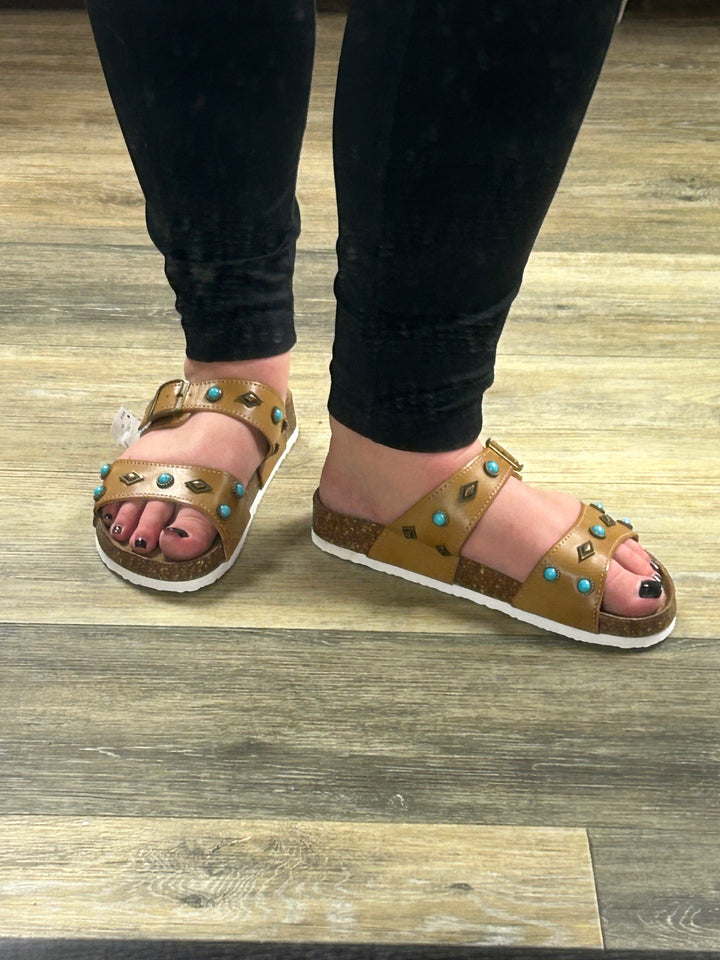 Tahlia Turquoise Sandals - Nude