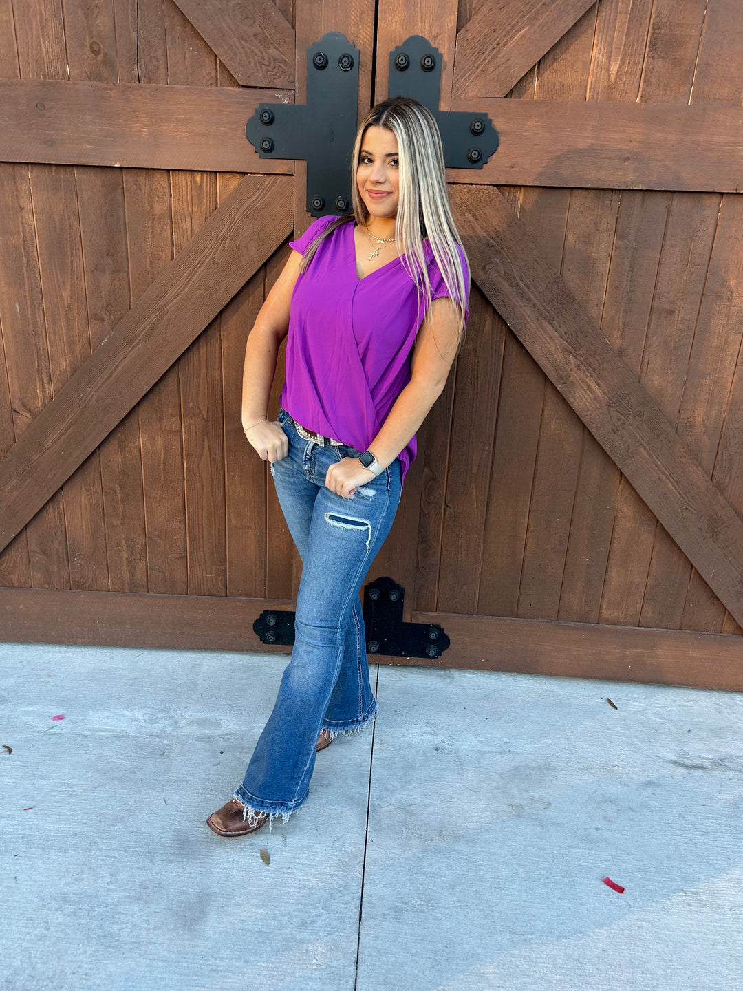 Sadie Short Sleeve Blouse - Purple