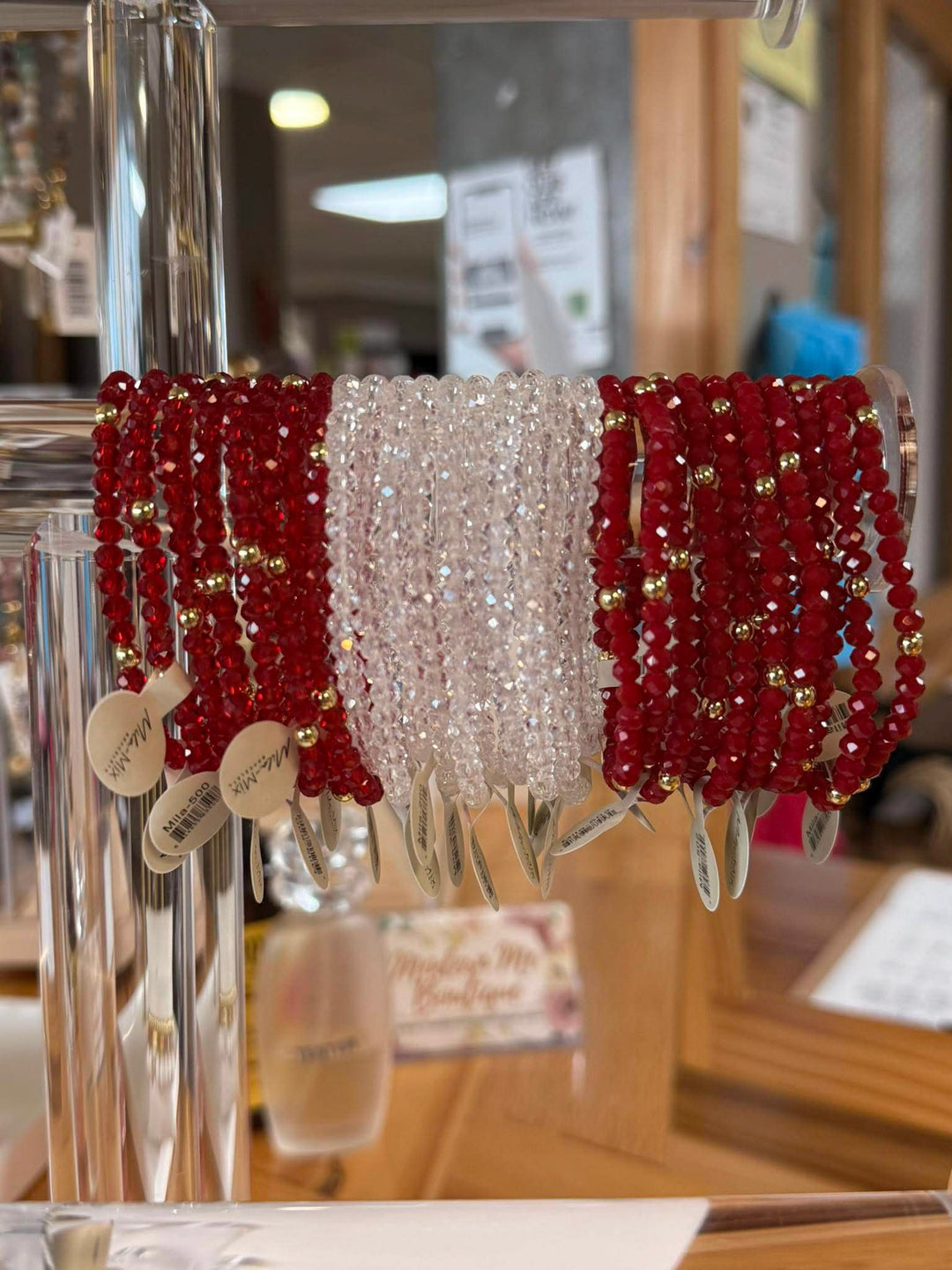 Mila-Mix Beaded Stretch Bracelets-Red