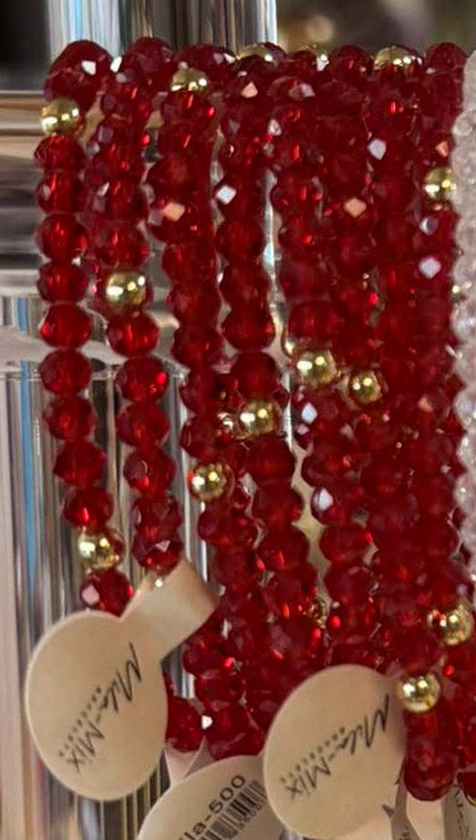 Mila-Mix Beaded Stretch Bracelets-Red