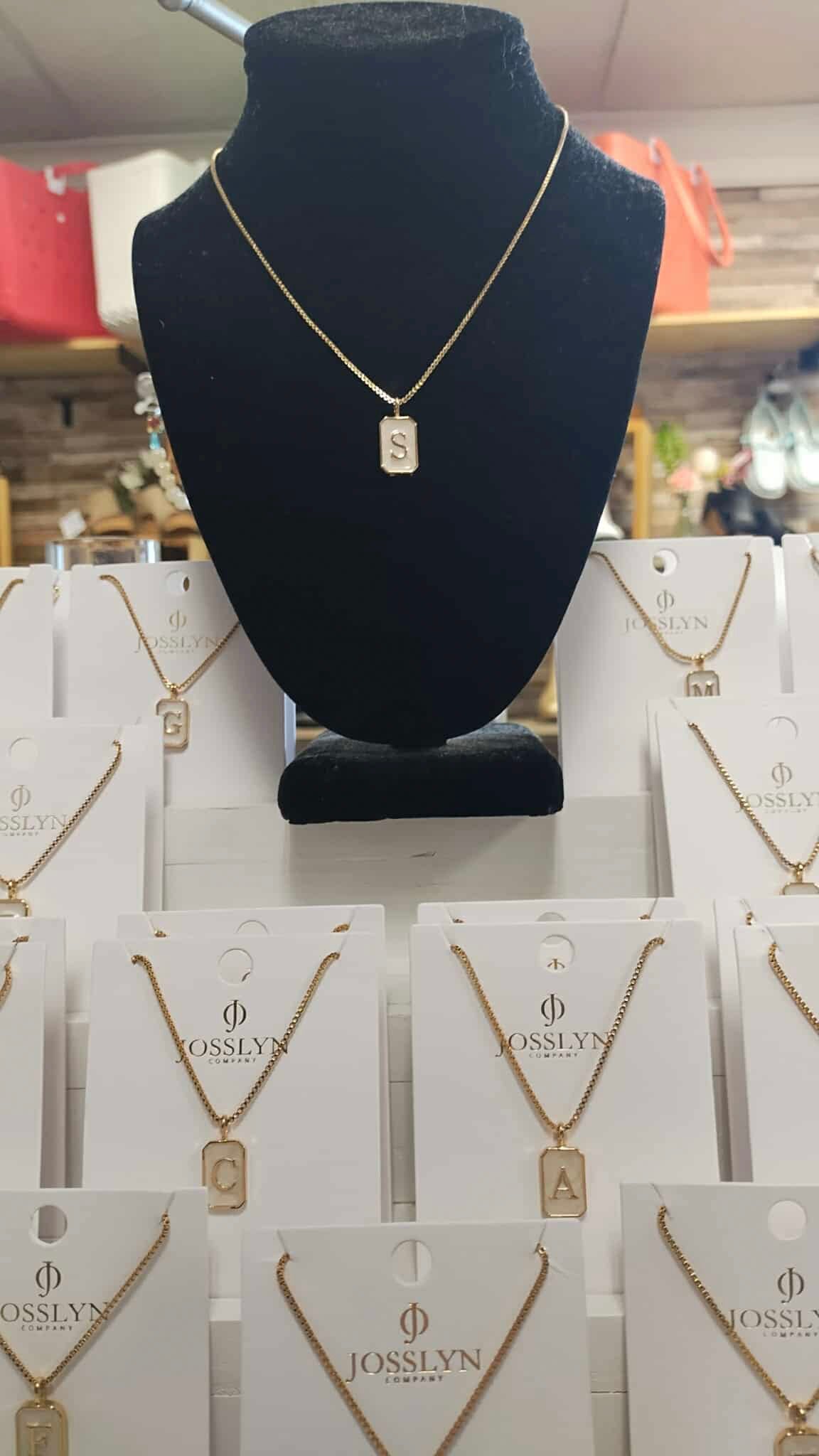 Pearl Rectangle Initial Necklace