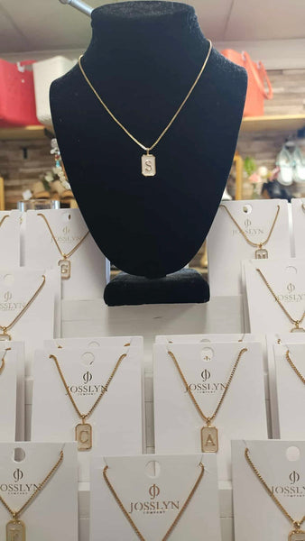 Pearl Rectangle Initial Necklace