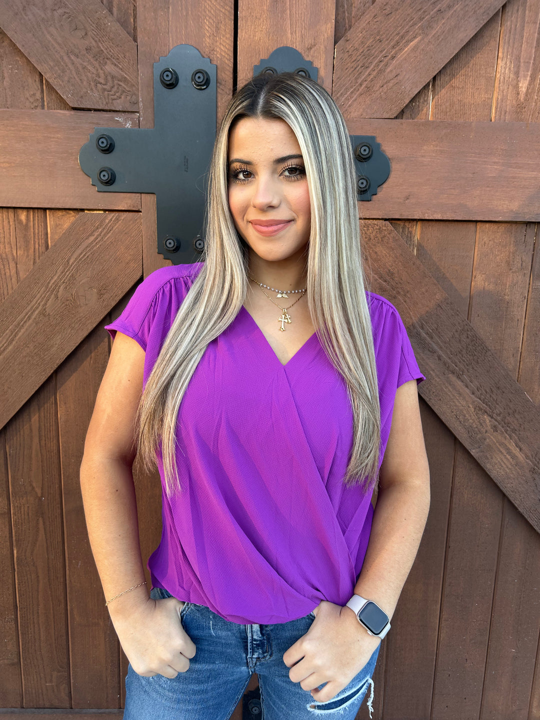 Sadie Short Sleeve Blouse - Purple