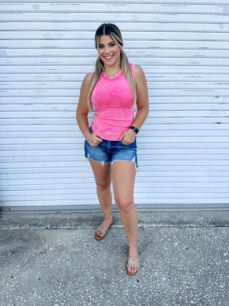 Reese Ribbed Tank - Fuchsia