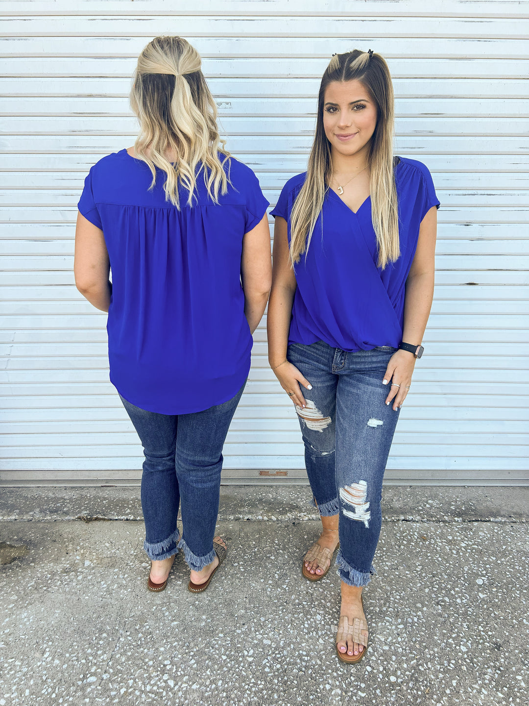 Sadie Short Sleeve Blouse - Blue
