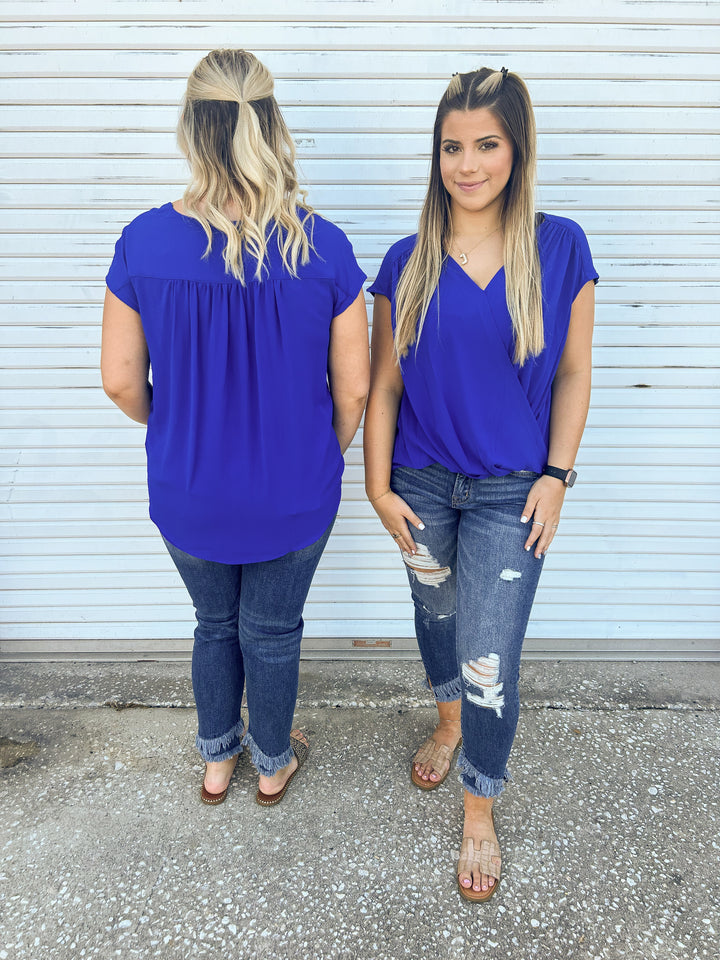 Sadie Short Sleeve Blouse - Blue