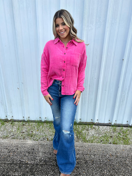 Simply Southern Hot Pink Blouse