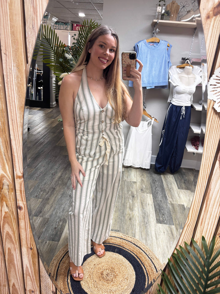 Tuscan Stripe Halter Tank