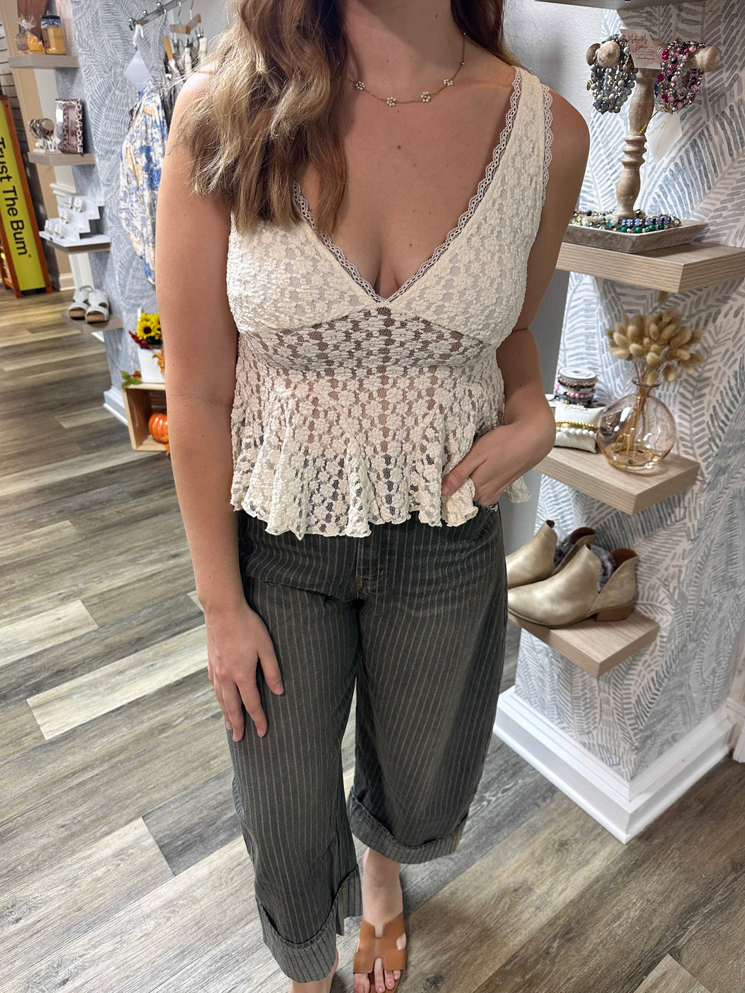 Striped Barrel Jeans-Olive