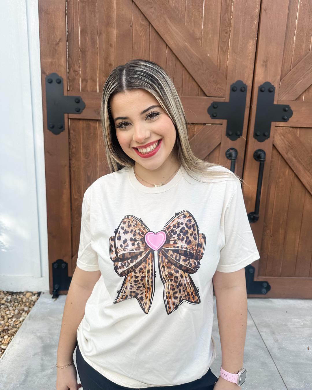 Leopard Print Bow Graphic T-shirt