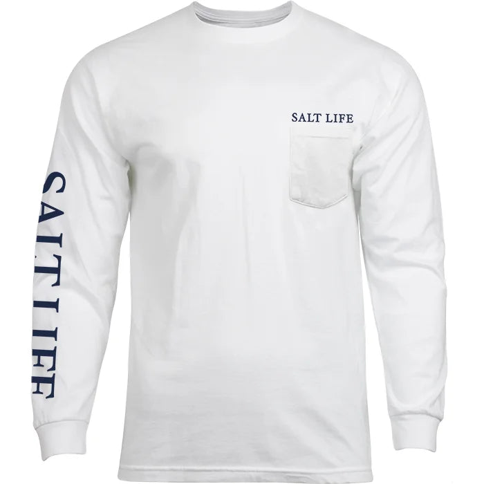 Paradise Seas Long Sleeve Pocket Tee- White
