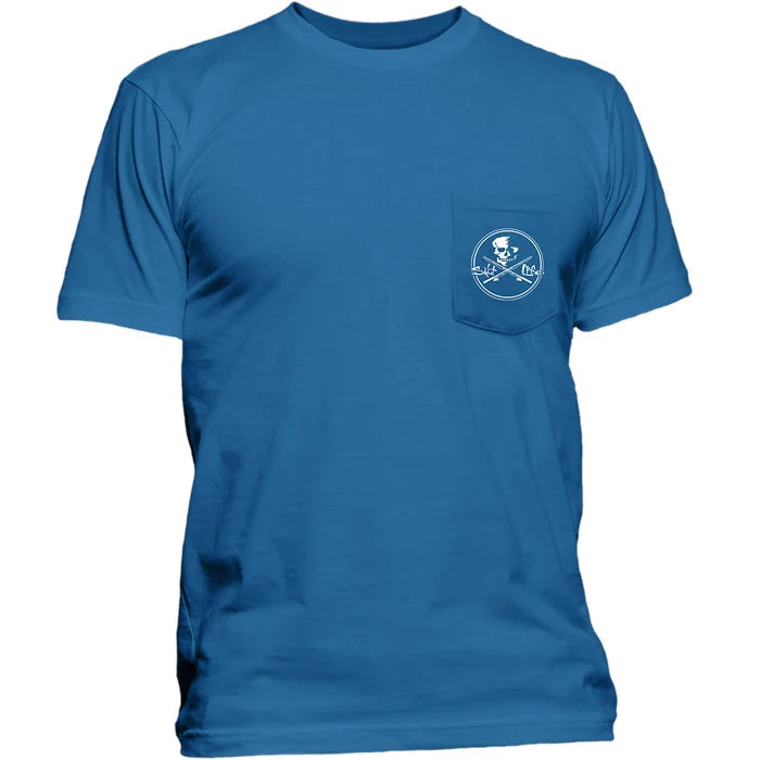 Skulls and Poles Short Sleeve Pocket Tee- Atlantic Blue